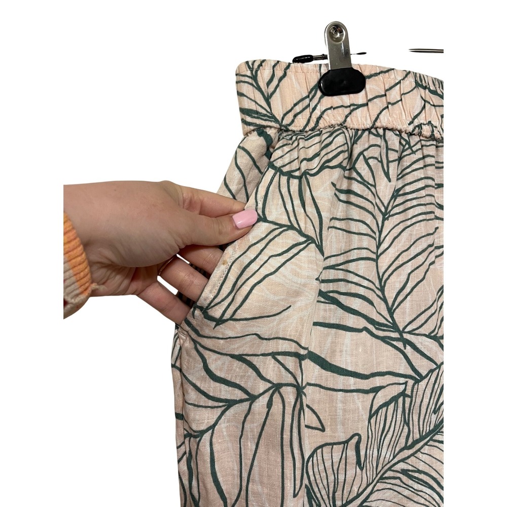 Rachel Zoe 100% Linen Tropical Palm Leaf Wide Leg Pants Peach Green Plus 1X - Picture 3 of 9